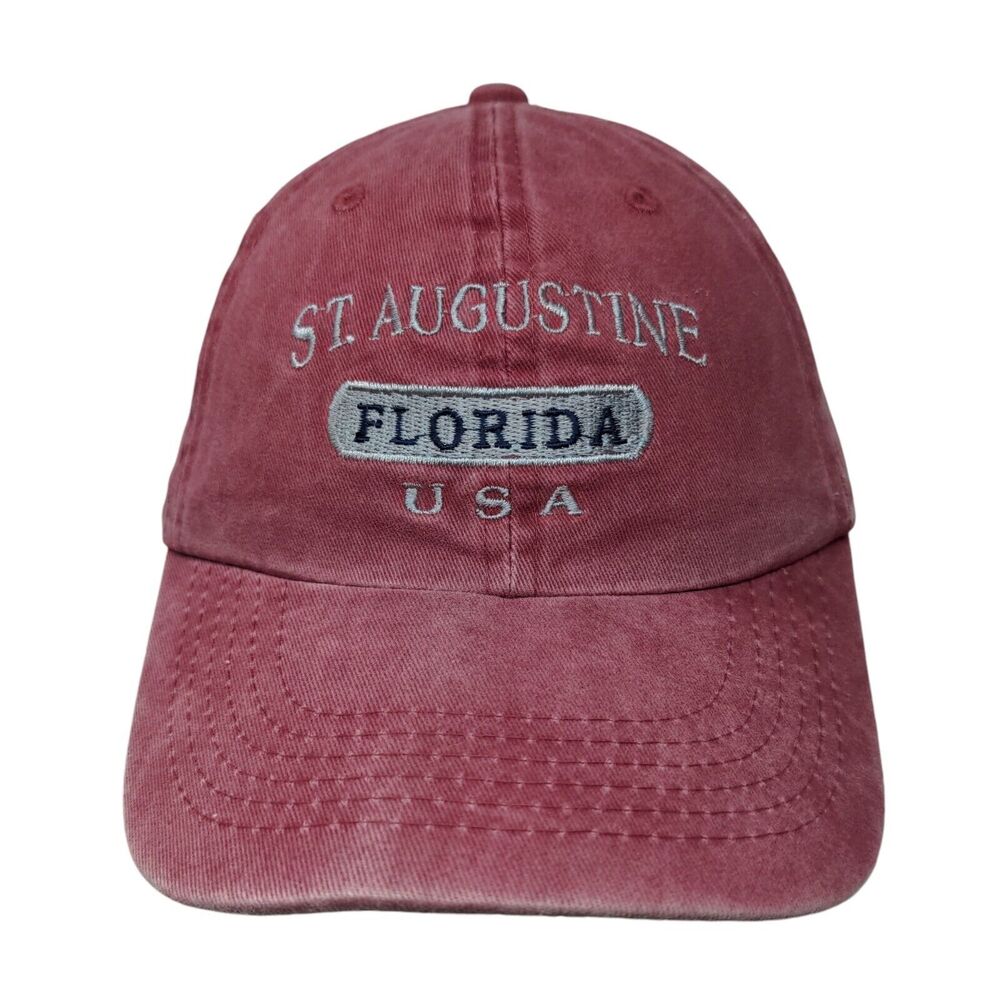 St. Augustine Florida USA Slideback Hat Red One Size Embroidered Sunkiss Kap
